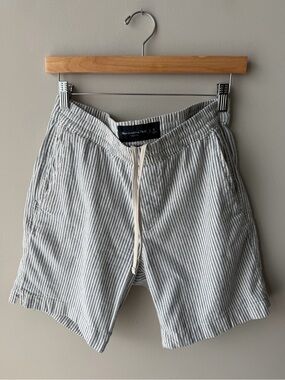 Abercrombie & Fitch Blue & White Seersucker Drawstring Shorts